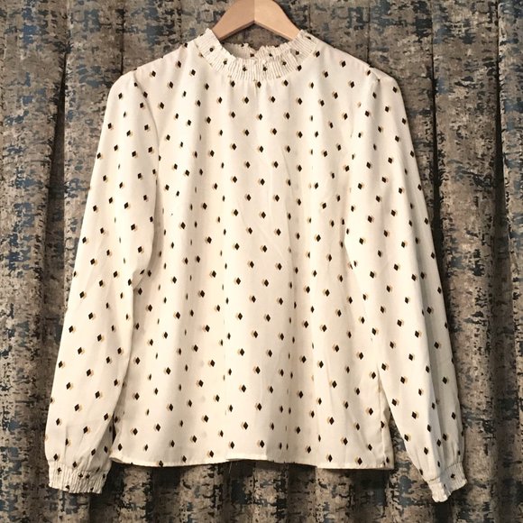 Retro 70s Mock Neck Diamond Print Secretary Blouse - Picture 1 of 16